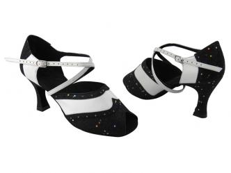 dansschoenen zwarte glitters wit leder  